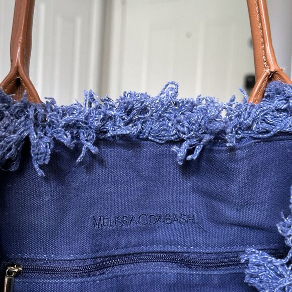Melissa Odabash Cap Ferrat tote bag in navy blue cotton with leather handles - Picture 9 of 11